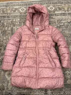 Mango Kids Pink Floral Puffer Jacket with Hood